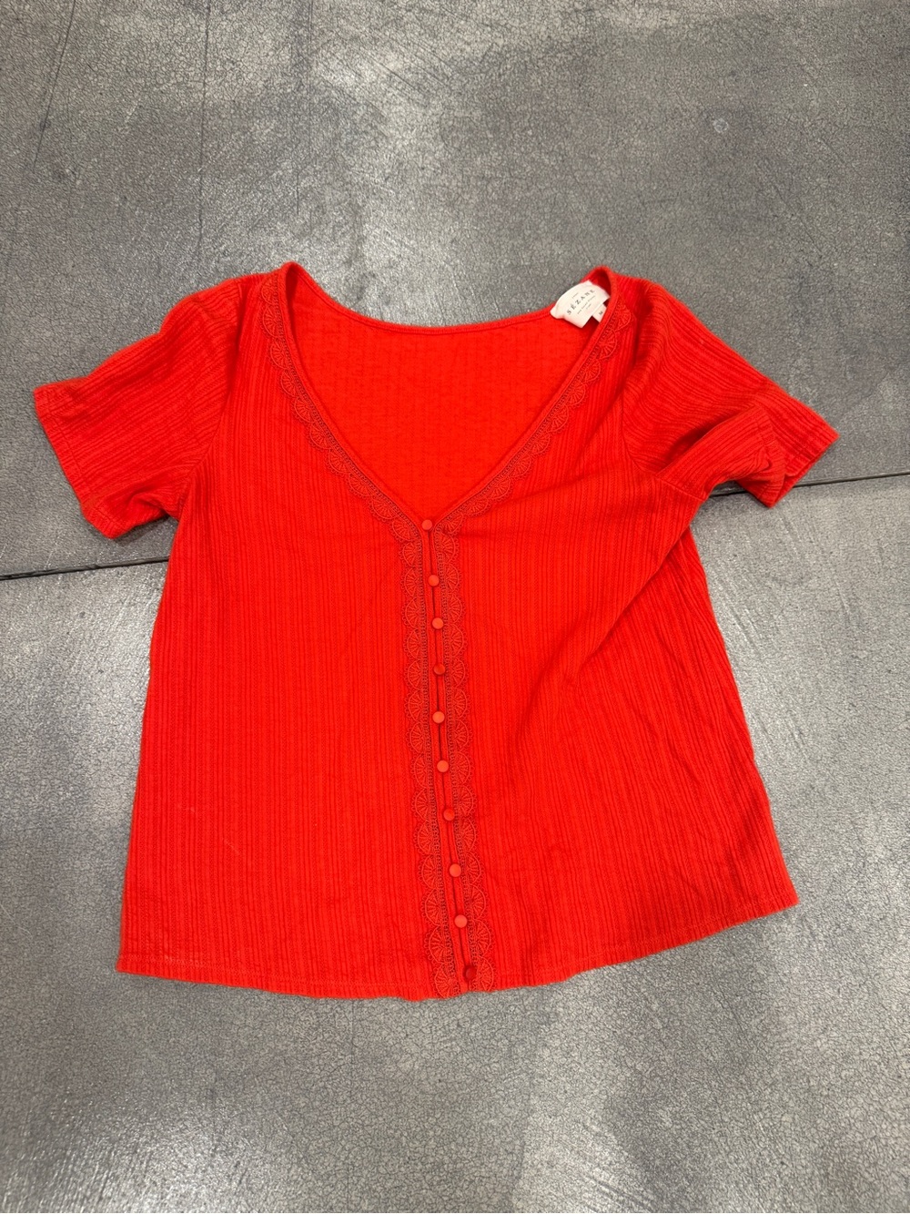Sezane Bright Red Button‑Front Short Sleeve Top
